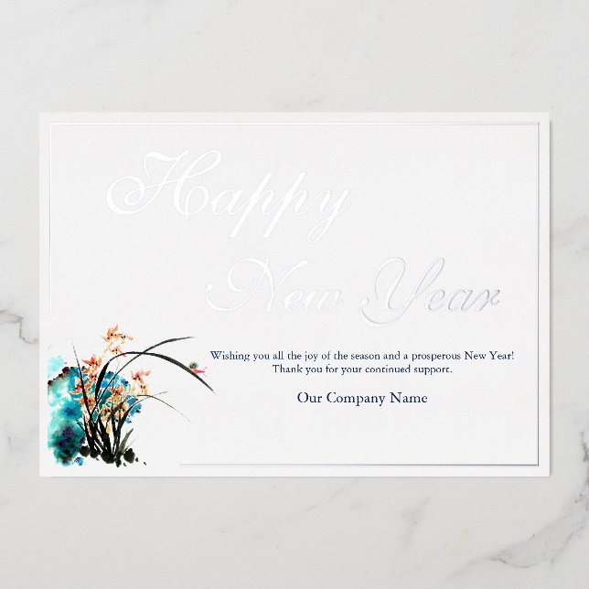 Business Logo Flower Decor Holiday Card  (Front)