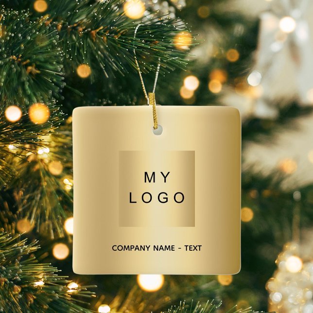 Business logo gold Christmas Ceramic Ornament (Creator Uploaded)