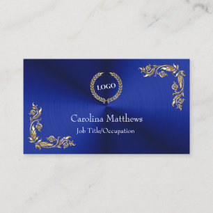 Business Logo Gold Foil Floral Corner Blue Card