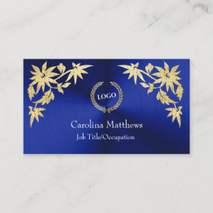 Business Logo Gold Foil Flower Corner Blue Card