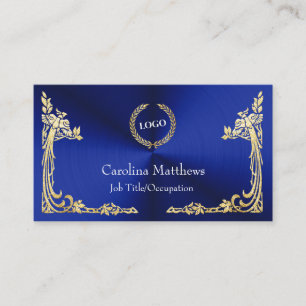 Business Logo Gold Foil Peacock Corner Blue Business Card