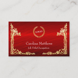 Business Logo Gold Foil Peacock Corner Red Business Card
