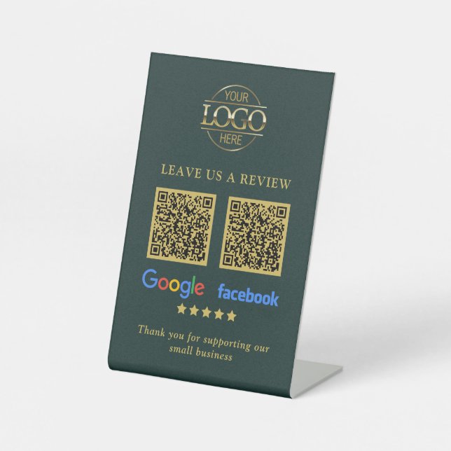 Business Logo Google & Facebook Reviews QR Code Pe Pedestal Sign (Front)