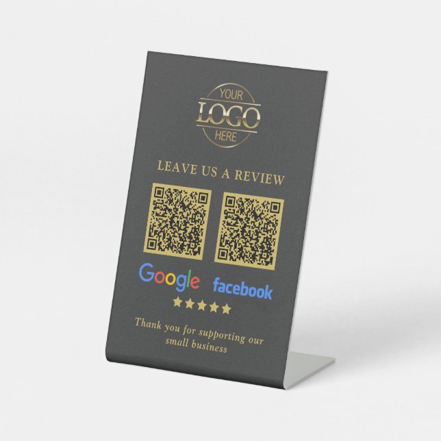Business Logo Google & Facebook Reviews QR Code Pe Pedestal Sign (Front)