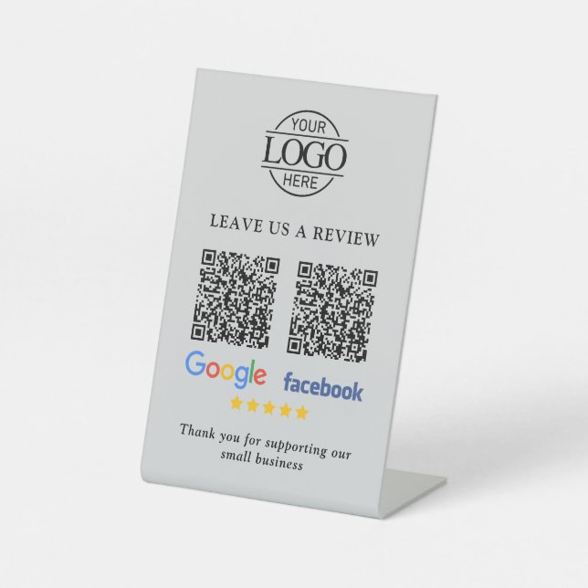 Business Logo Google & Facebook Reviews QR Code Pedestal Sign (Front)