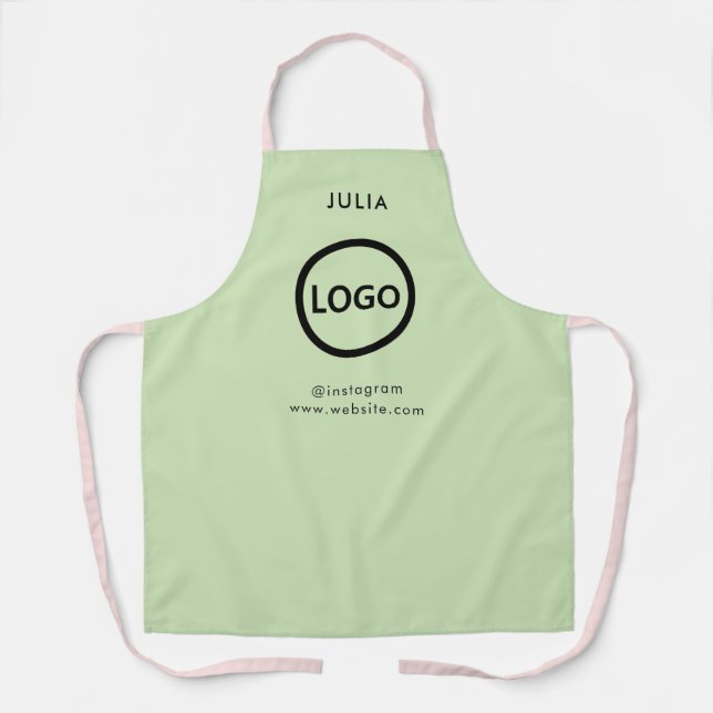 Business Logo Grayish Green Employee Staff Name Apron (Front)