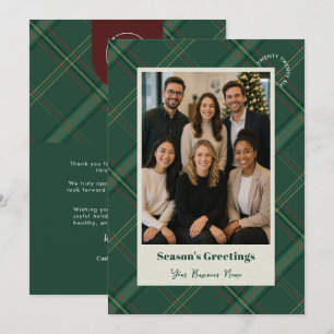 Business Logo Green Plaid Christmas Company Photo Holiday Card