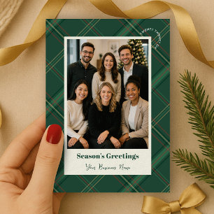Business Logo Green Plaid Christmas Company Photo Holiday Card