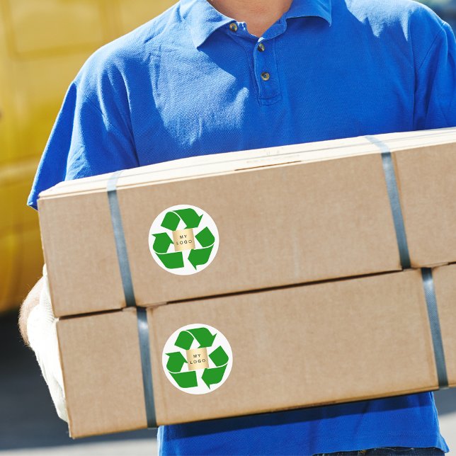 Business logo green recyckling symbol classic round sticker (Creator Uploaded)