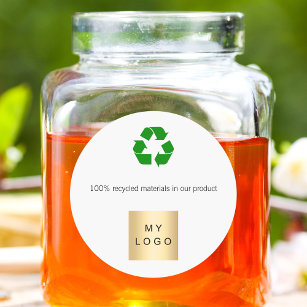 Business logo green recyckling symbol product classic round sticker