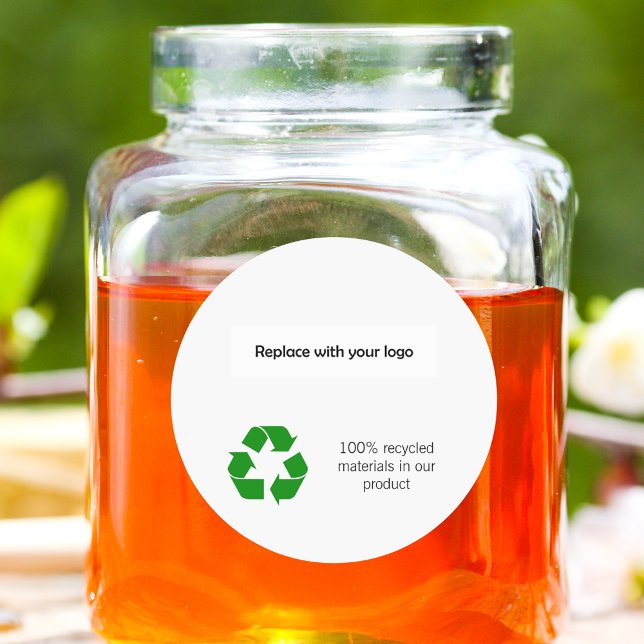 Business logo green recyckling symbol product classic round sticker (Creator Uploaded)