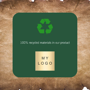 Business logo green recyckling symbol product square sticker