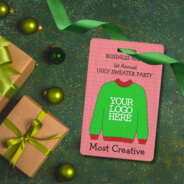 Business Logo Green Ugly Sweater Winner Badge ID Badge (Creator Uploaded)