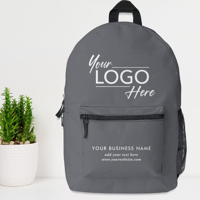 Business Logo Grey Printed Backpack (Creator Uploaded)