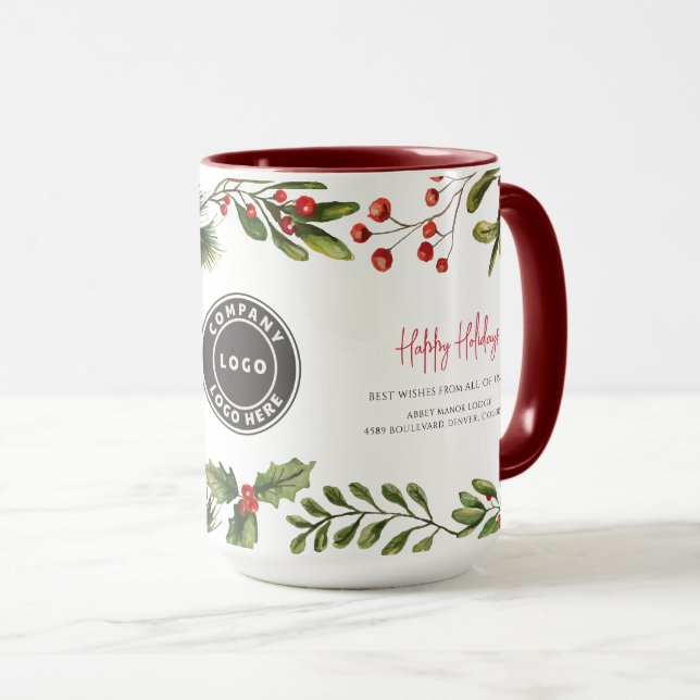 Business Logo Happy Holidays Employees Christmas Mug (Front Right)