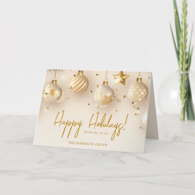 Business Logo Happy Holidays Gold Script Holiday Card (Front)