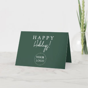 Business Logo Happy Holidays Green Holiday Card