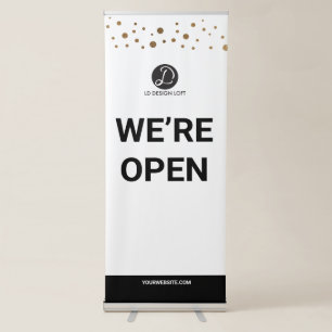 Business Logo Here Custom We're Open Retractable Banner