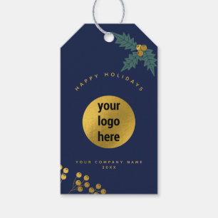 Business Logo Holly Berry Christmas Botanical Gift Tags