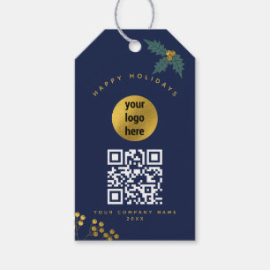 Business Logo Holly Berry Christmas QR Code Gift Tags