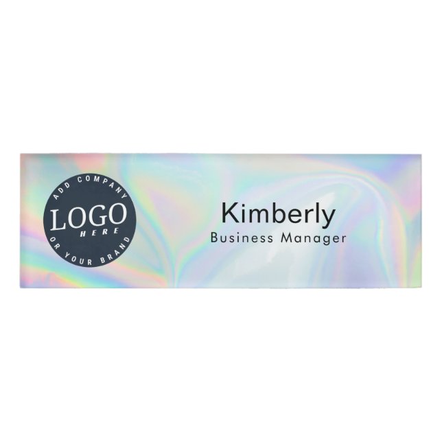 Business Logo Holographic Employees Custom Name Tag (Front)