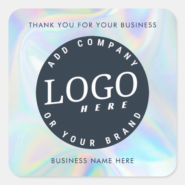 Business Logo Holographic Modern Custom Square Sticker (Front)
