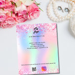 Business logo holographic qr code instagram text flyer<br><div class="desc">Personalise and add your business logo,  name,  address,  your text,  your own QR code to your instagram account. Blush pink,  purple,  rose,  mint green,  holographc bacground decorated with faux sparkles.</div>