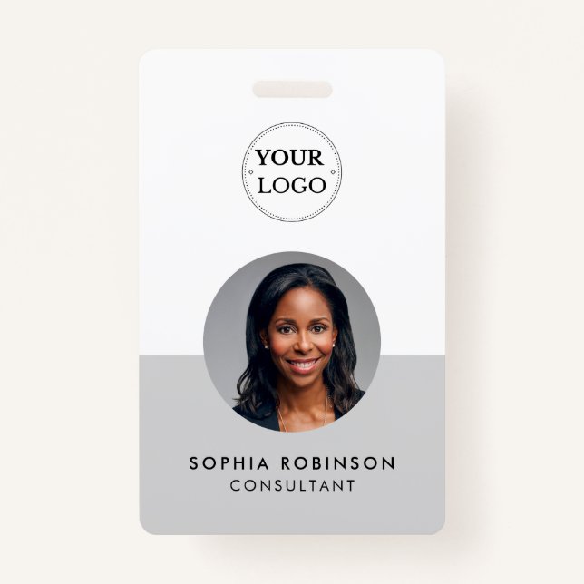 Business Logo ID Card QR Code Minimalist Employee  ID Badge (Front)