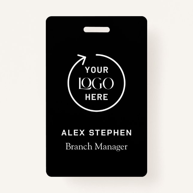 Business Logo ID | Modern Black Employee Staff  ID Badge (Back)