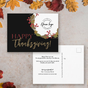 Business logo in Fall Wreath Happy Thanksgiving Postcard