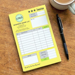 Business Logo Invoice Receipts   Custom Yellow Pad Post-it Notes