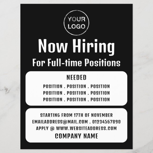Business Logo, Job Vacancy Recruitment Advertising Flyer (Front)
