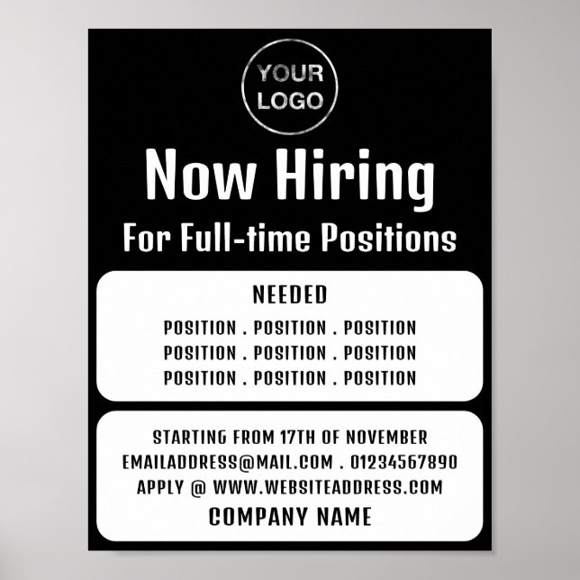 Business Logo, Job Vacancy Recruitment Advertising Poster (Front)