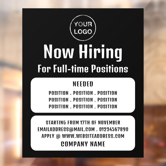 Business Logo, Job Vacancy Recruitment Advertising Window Cling (Sheet 2)