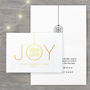 Business Logo JOY Christmas Ornament Chic Holiday Foil Card