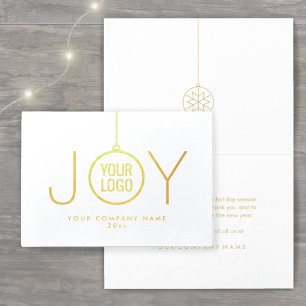 Business Logo JOY Christmas Ornament White Holiday Foil Card