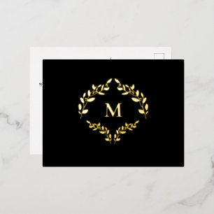 Business Logo Laurel Wreath Monogram Thank you Foil Holiday Postcard