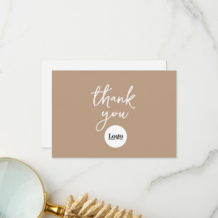 Business Logo Light Mocha Brown Thank You Card