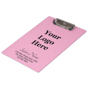 Business Logo Light Pink Black Salon Name Address Clipboard