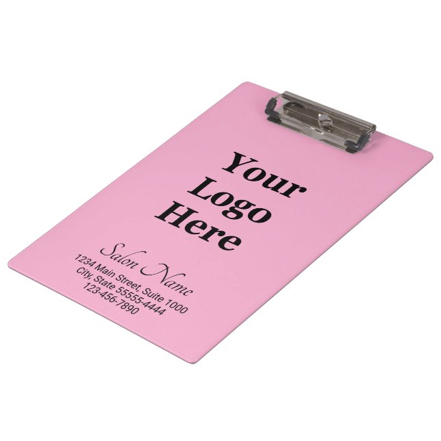 Business Logo Light Pink Black Salon Name Address Clipboard (Angled)