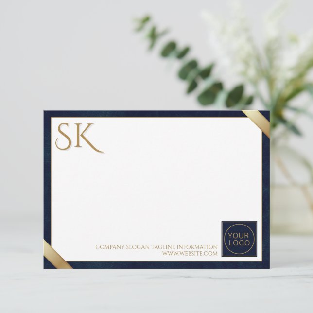 Business Logo Luxury Navy Leather  Card (Standing Front)