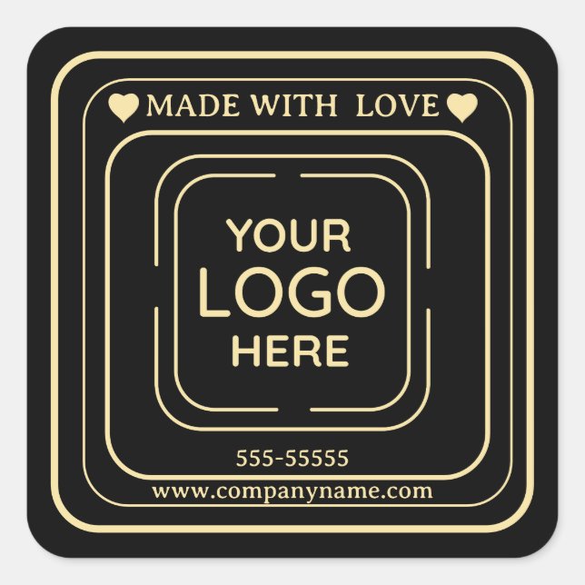 Business Logo "Made With Love" Square Sticker (Front)