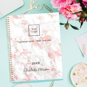 Business logo marble rose gold monogram 2022 planner