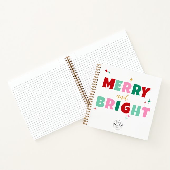 Business Logo Merry & Bright Colourful Font Gift Notebook (Inside)