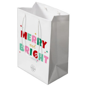 Business Logo Merry & Bright Colourful Typography Medium Gift Bag