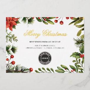 Business Logo Merry Christmas Corporate Gold Foil Holiday Card