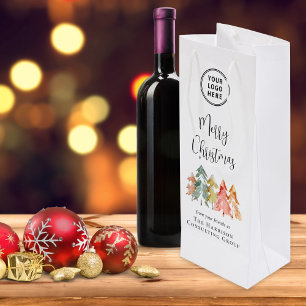Business Logo Merry Christmas Corporate Holiday Wine Gift Bag