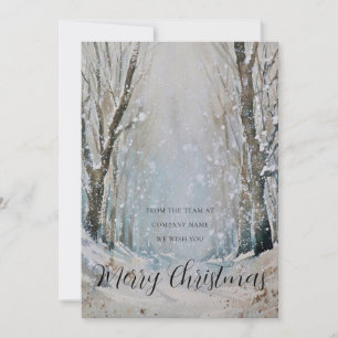 Business Logo Merry Christmas Snowy Winter Forest Holiday Card