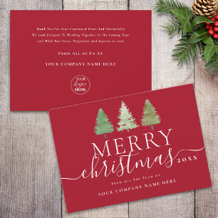 Business Logo Merry Christmas Trees Elegant Script Holiday Card