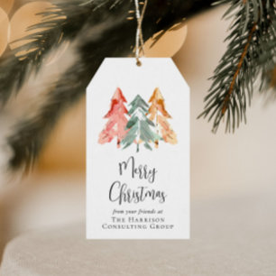 Business Logo Merry Christmas Watercolor Holiday Gift Tags